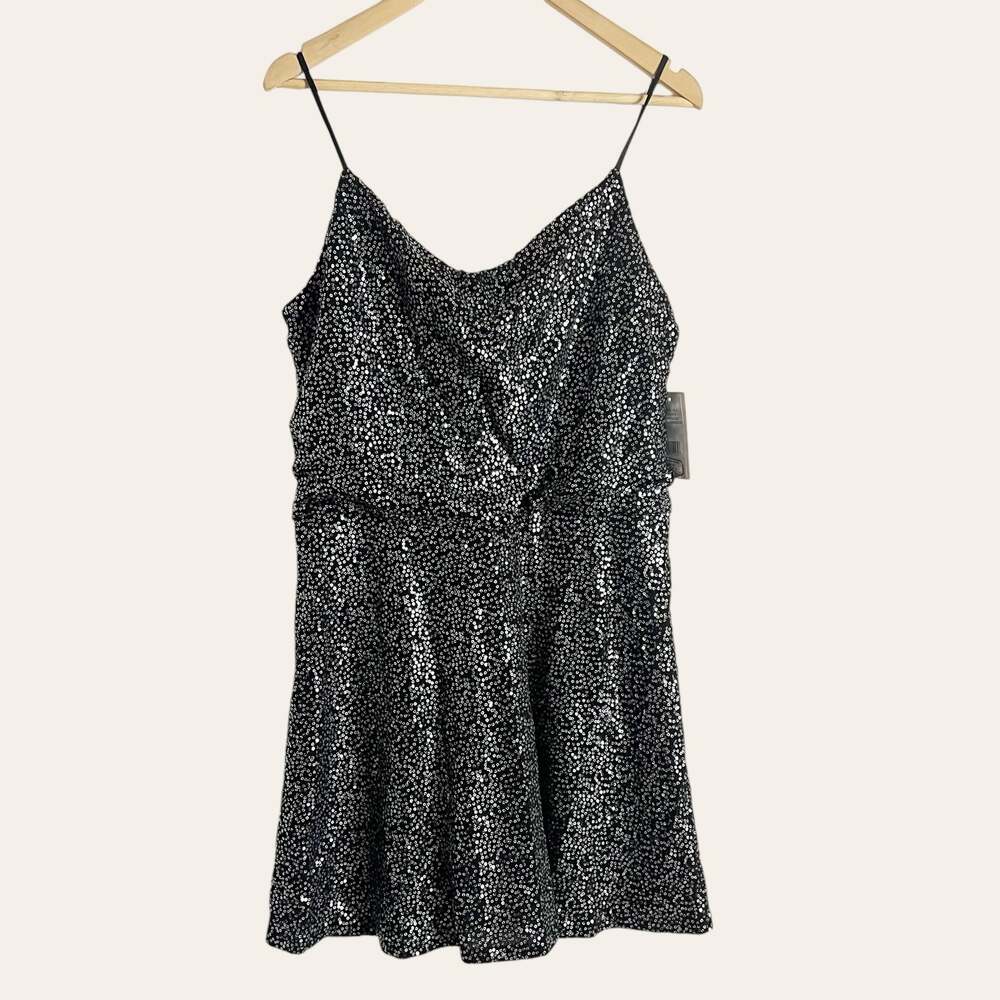 H by Halston Black Silver Sequined Sleeveless A-Line Mini Dress Size 10